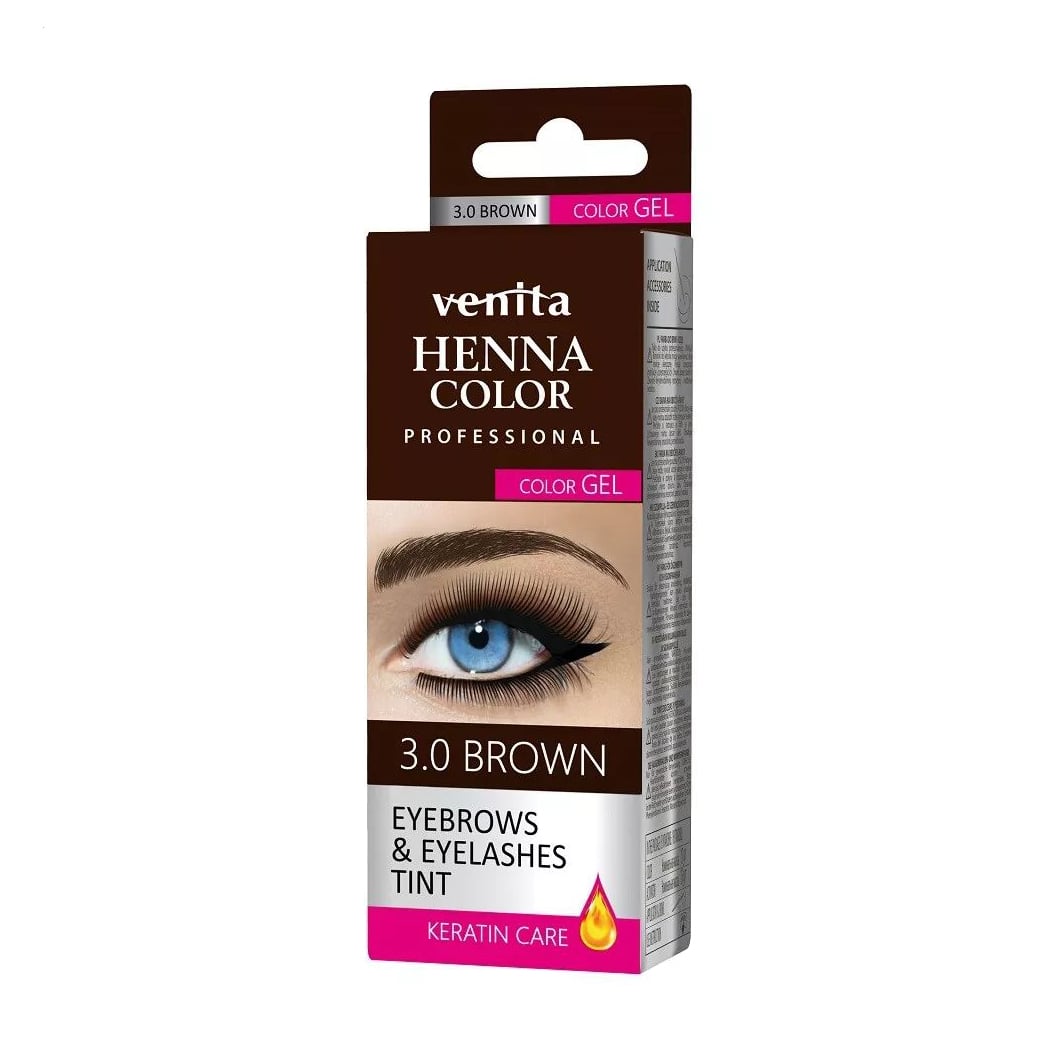 Гель-фарба для брів та вій Venita Professional Henna Color Eyebrows &amp; Eyelash Tint Gel з кератином, 3.0 Brown, 2*15 г